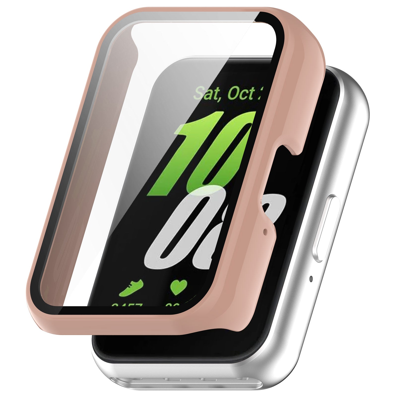 For Samsung Galaxy Fit3 (SM-R390) Case with Tempered Glass Screen Protector Full Coverage Hard PC Watch Cover - Glossy Black For Samsung Galaxy Fit3 (SM-R390) Case with Tempered Glass Screen Protector Full Coverage Hard PC Watch Cover - Glossy Black